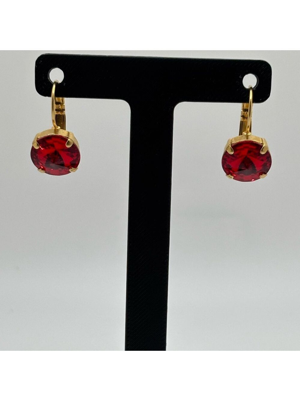 Gold Red Drop Earrings